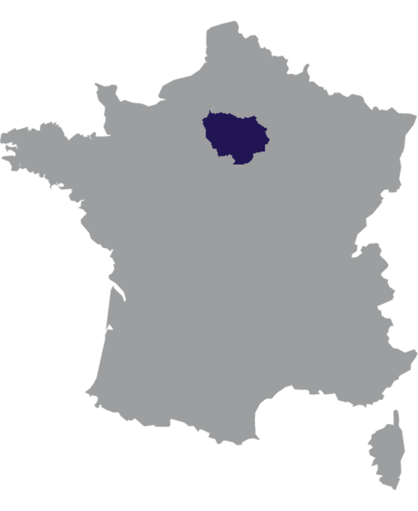 Landkaart Frankrijk grijs met regio Île-de-France donkerblauw op transparante achtergrond - 600 * 733 pixels
